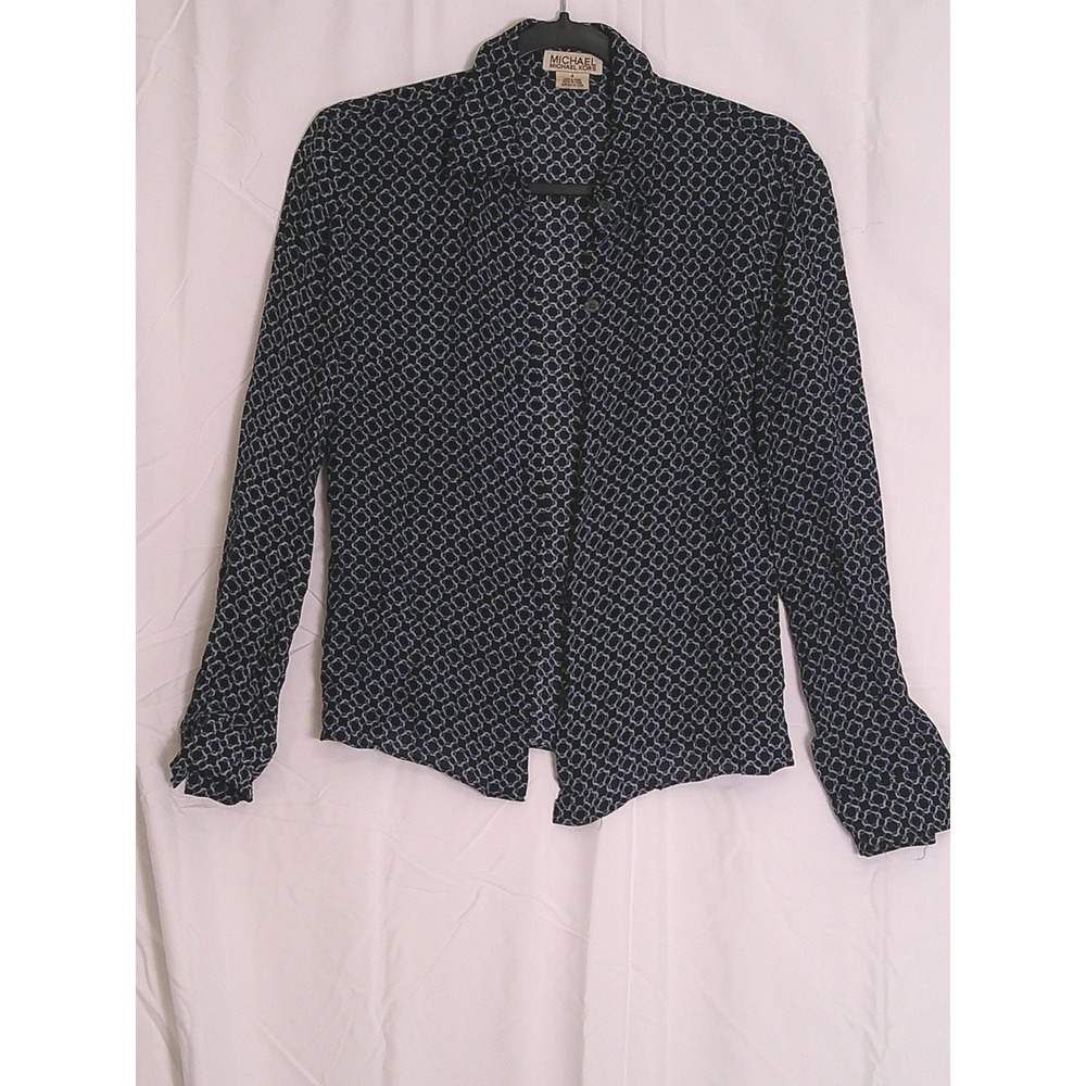 MICHAEL KORS Black Blue Geometric Print Long Sleeve Button Down Shirt Top